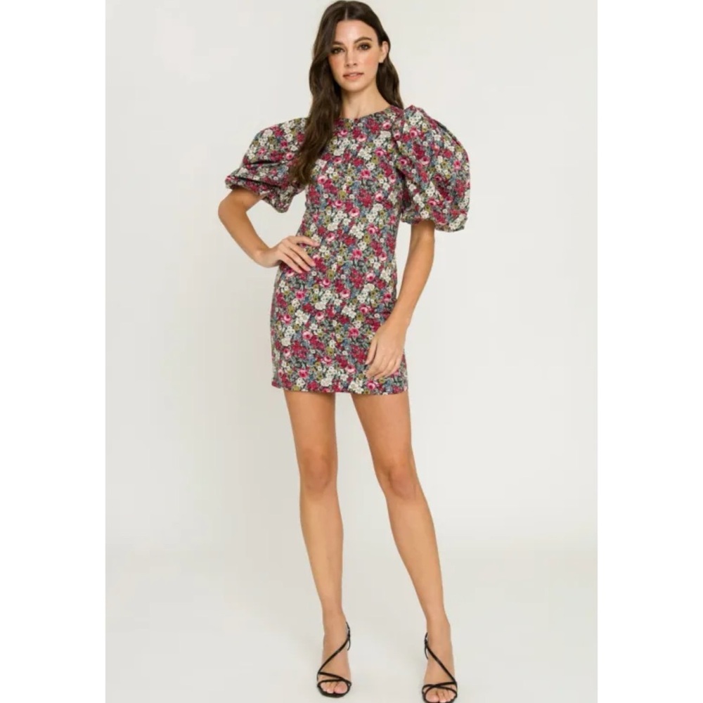 Talulah Black Garden Floral Blouson Shoulder Puff Sleeve Mini Dress Sz XS